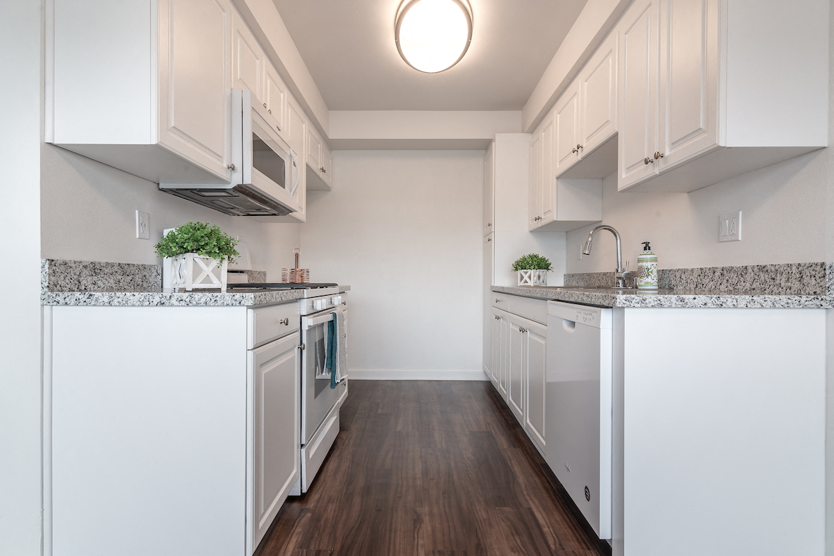 Designer Galley Kitchens with Granite Countertops at Park Apartments, Norwalk, 90650