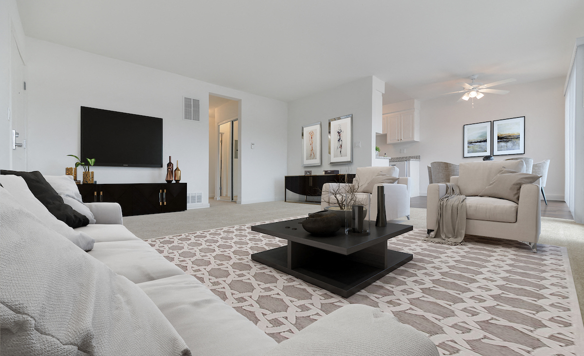 a living room with a couch and a television