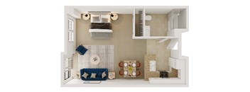 Unit1C-2 Floor Plan at Tesoro Senior Apartments, Porter Ranch, CA, 91326