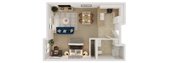 Unit1C Floor Plan at Tesoro Senior Apartments, California, 91326