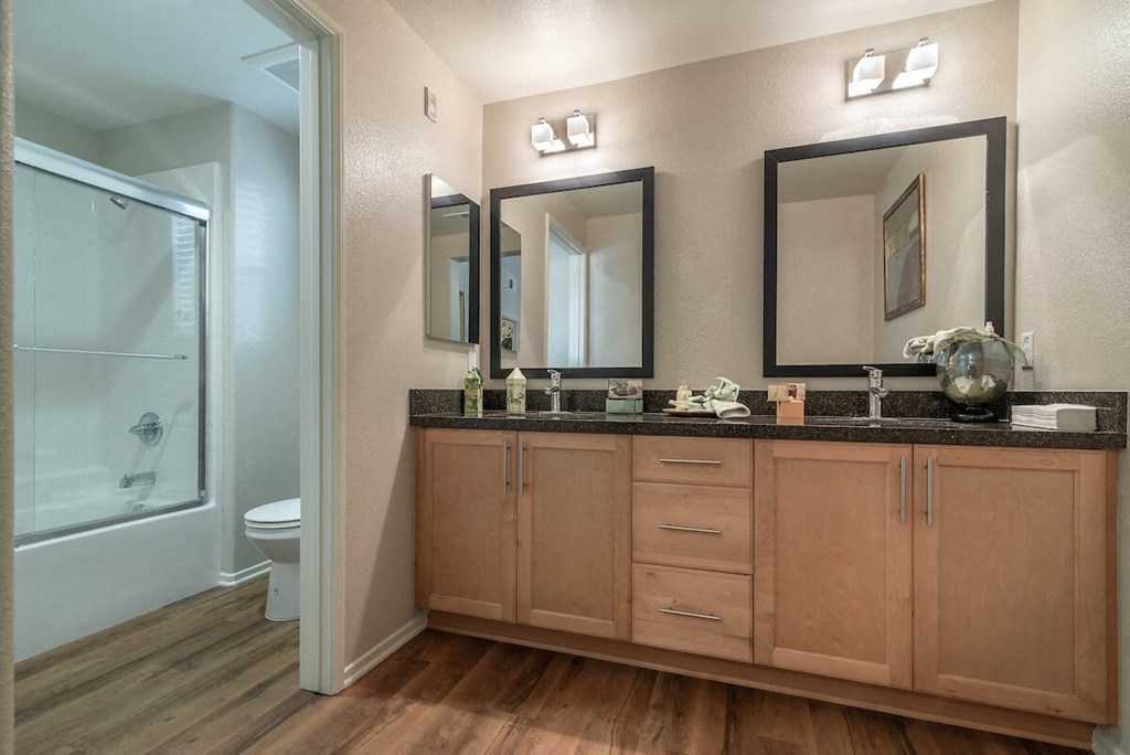 Bathroom With Vanity Lights at Sonoma at Porter Ranch, Porter Ranch, CA, 91326