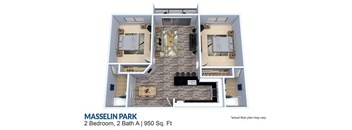 2 bedroom 2 bath  floor plan at Masselin Park West, California, 90036
