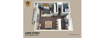 Studio 1 bath floor plan A  at Sherway Villa, California