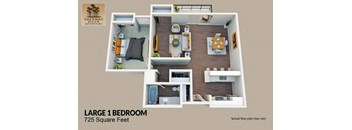 1 bedroom 1 bath floor plan A  at Sherway Villa, Reseda, CA