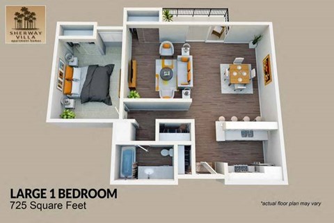 1 bedroom 1 bath floor plan A  at Sherway Villa, Reseda, CA