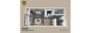 Studio 1 bath floor plan  at Sherway Villa, California, 91335