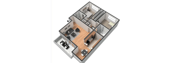 a floor plan of a small apartment with a living room and a bedroom  at Park Avenue Apartments, California