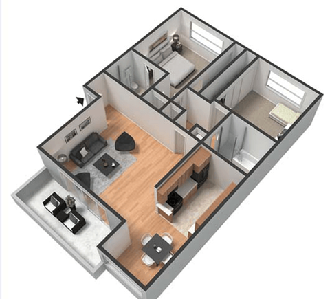 a floor plan of a small apartment with a living room and a bedroom  at Park Avenue Apartments, California