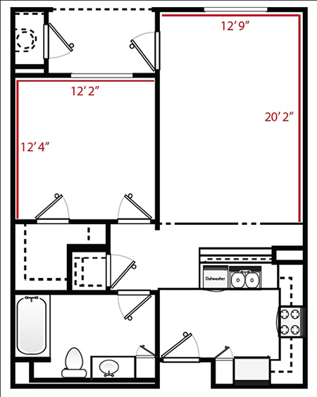 a floor plan of a small house  at Ventana Senior Apartments, Northridge, CA