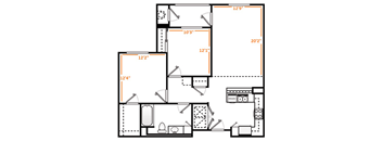 a floor plan of a small house with a kitchen and a living room  at Ventana Senior Apartments, Northridge