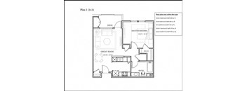 1 bed 1 bathroom floor plan at Deer Creek Apartments, San Ramon, California