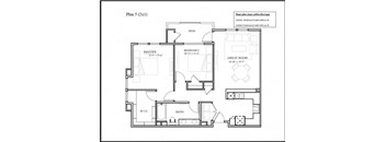 2 bed 1 bathroom floor plan at Deer Creek Apartments, San Ramon, CA, 94582