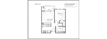 1 bed 1 bathroom floor plan F at Deer Creek Apartments, San Ramon, California