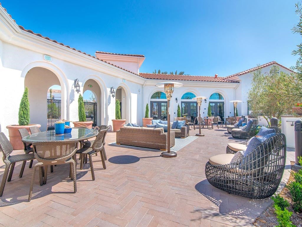 Outdoor seating at Montecito Apartments at Carlsbad, Carlsbad