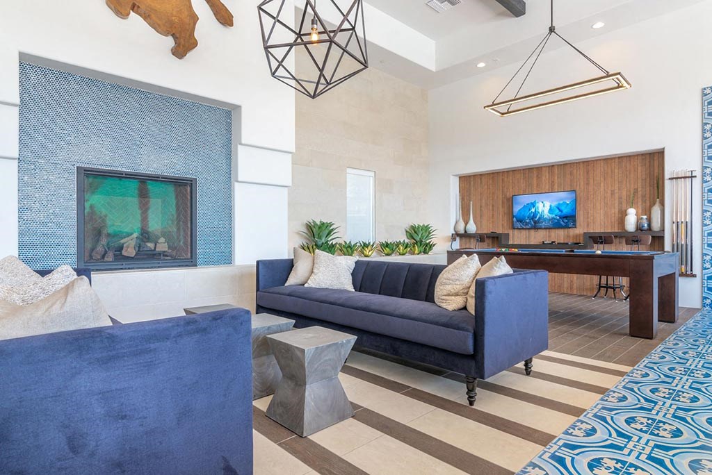 Couch for seating in clubhouse at Montecito Apartments at Carlsbad, Carlsbad