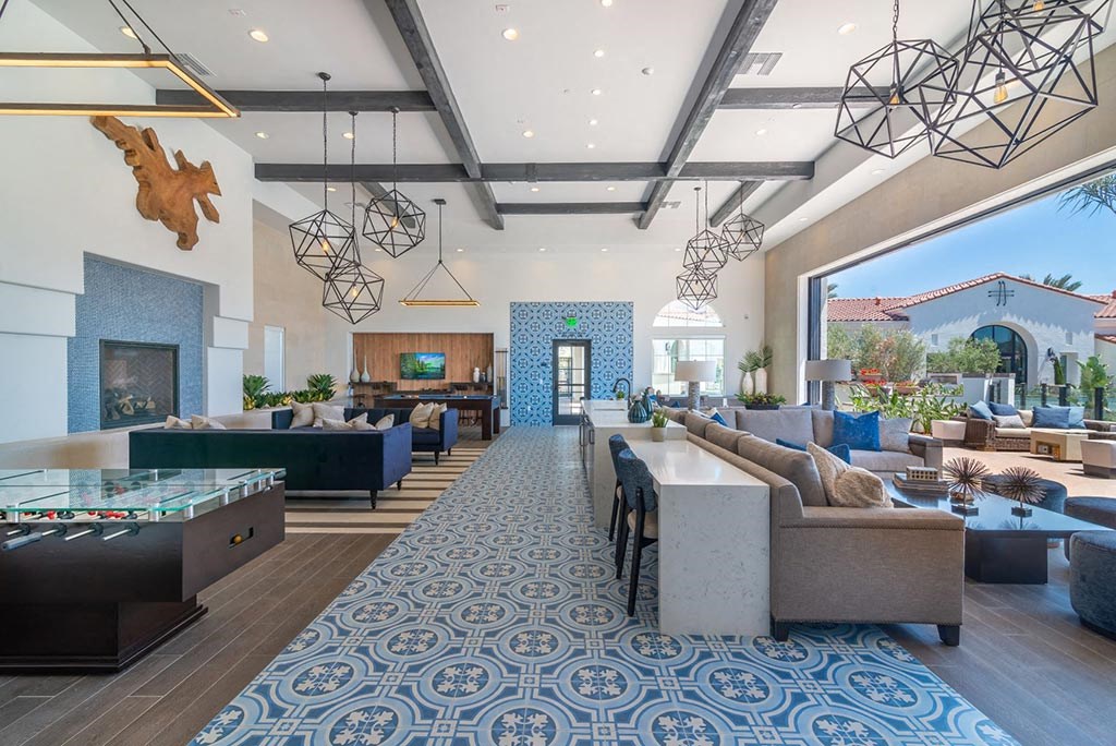 Couch for seating in clubhouse area at Montecito Apartments at Carlsbad, California