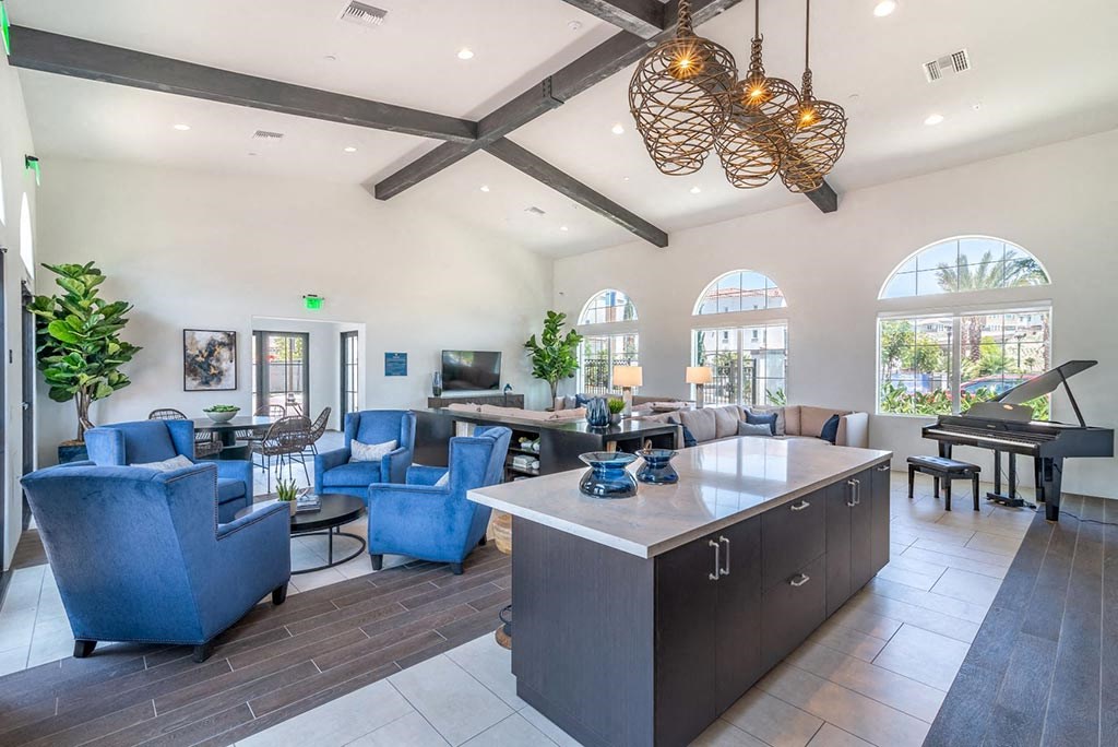 Clubhouse living room at Montecito Apartments at Carlsbad, Carlsbad, California