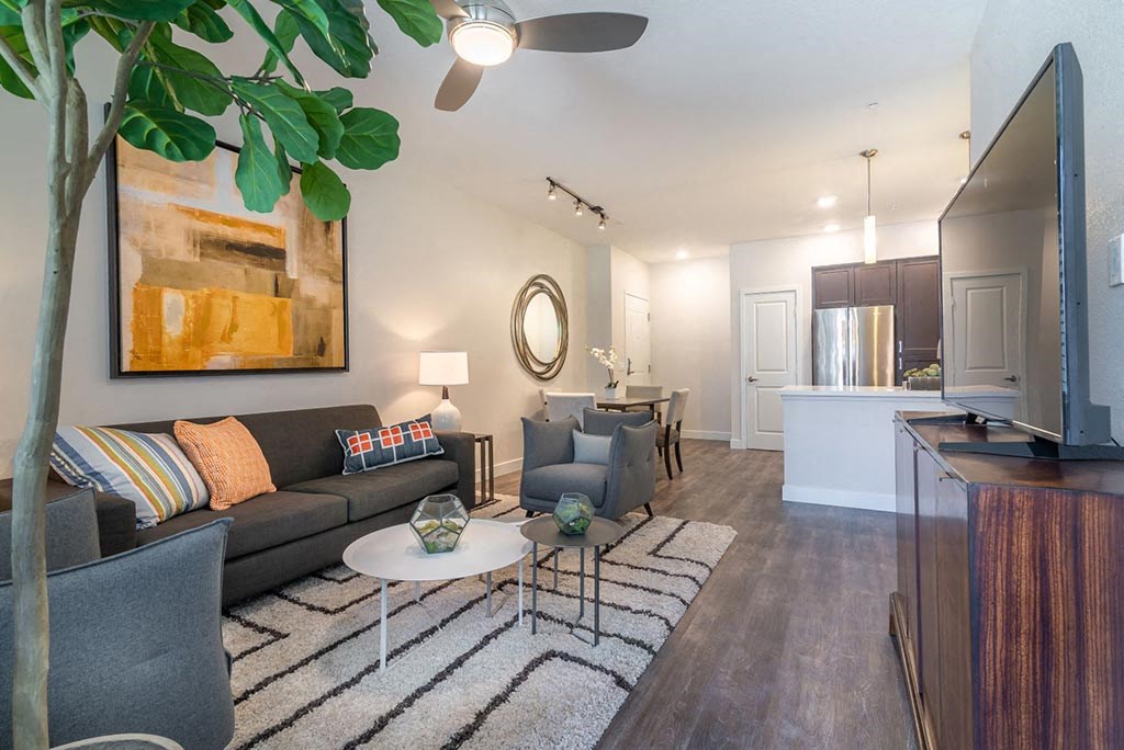 Living and dining room at Montecito Apartments at Carlsbad, Carlsbad, California