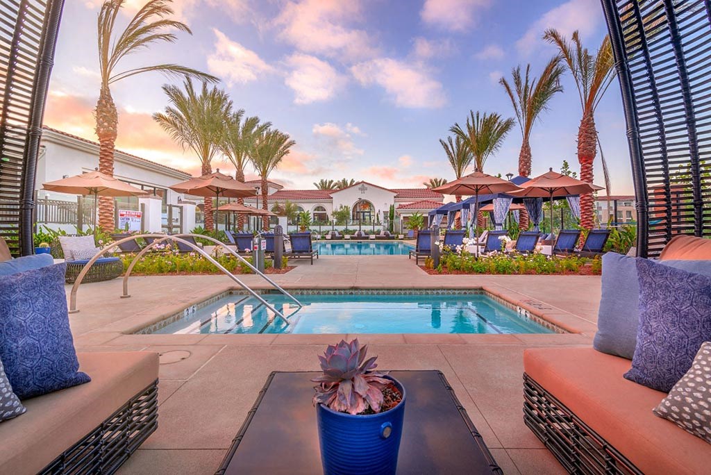 Pool patio at Montecito Apartments at Carlsbad, Carlsbad