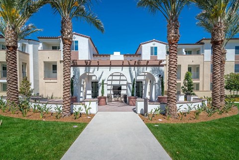 Exterior entrance at Portola Senior Apartments, Carlsbad, CA
