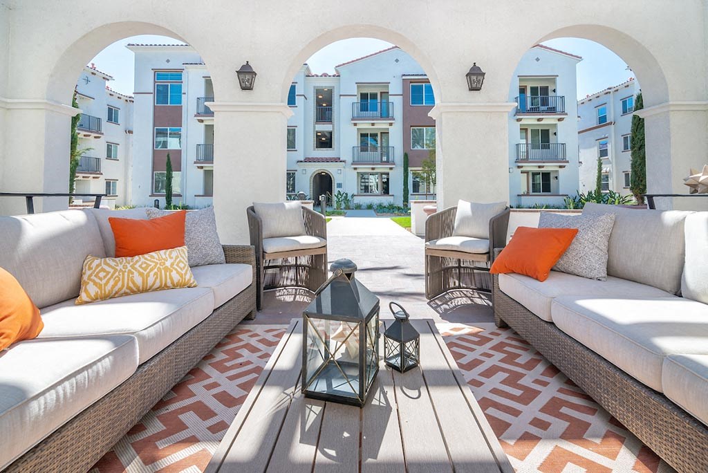 Outdoor seating area at Portola Senior Apartments, Carlsbad, 92010
