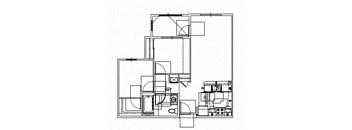 2 bed 1 bath floor plan at Portola Senior Apartments, Carlsbad