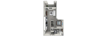 a floor plan of a one bedroom apartment at The Vineyards Apartments, Porter Ranch
