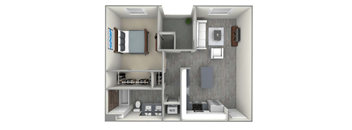 a floor plan of a one bedroom apartment with a bathroom and a balcony at The Vineyards Apartments, California, 91326