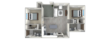 a floor plan of a one bedroom apartment with two bathrooms and a balcony at The Vineyards Apartments, Porter Ranch, CA