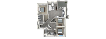 a bedroom with a bed and a chair in a small room at The Vineyards Apartments, Porter Ranch, CA