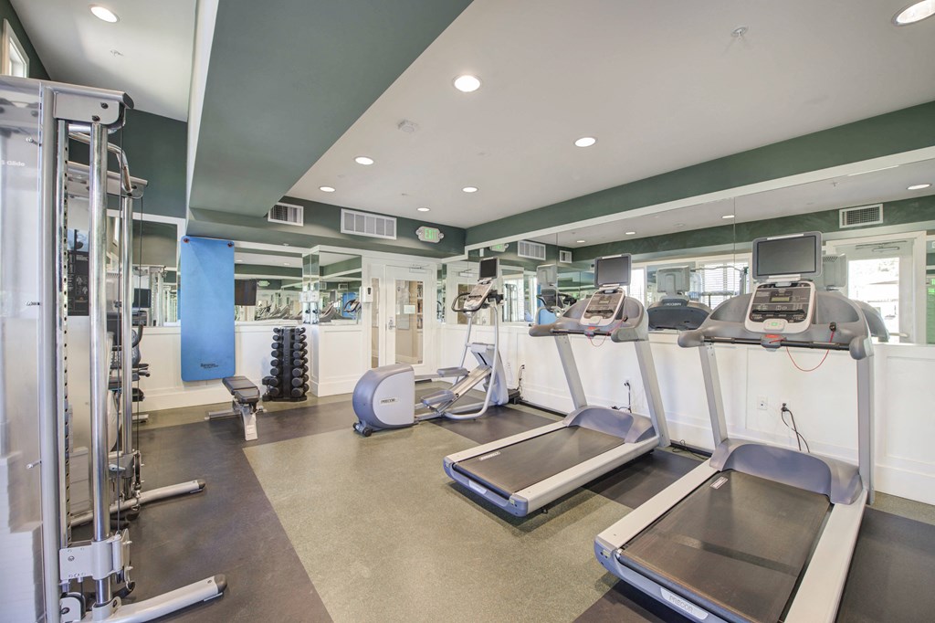a gym with treadmills and other exercise equipment a gym with treadmills and other exercise equipment at Ventana Senior Apartments, Northridge, CA
