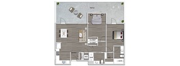 2 Bed 2 Bath Floorplan at The Lucky Apartments, Culver City, California