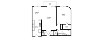 a floor plan of a 1 bedroom floor plan with an open floor plan and a