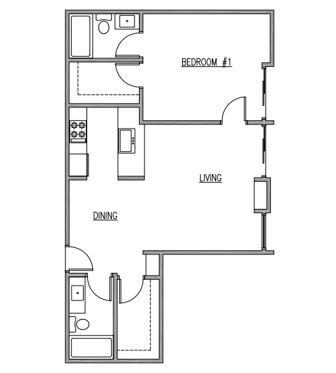 1 Bed 2 Bath Floor Plan at The Kenmore Los Feliz, Los Angeles, CA, 90027-4063