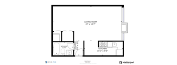 a floor plan of a bedroom floor plan with a bathroom and a living room
