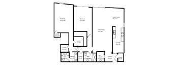a floor plan of a living room with three floors and a staircase