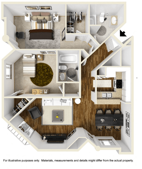 2 bed 2 bath 2B Floor Plan at Burton, Los Angeles, CA, 90048