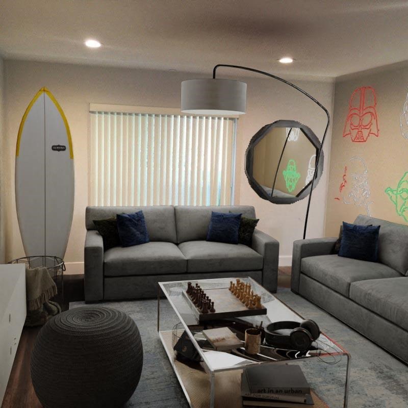 A living room with a surfboard leaning against the wall. at 433 Midvale - Student Housing at UCLA, California, 90024