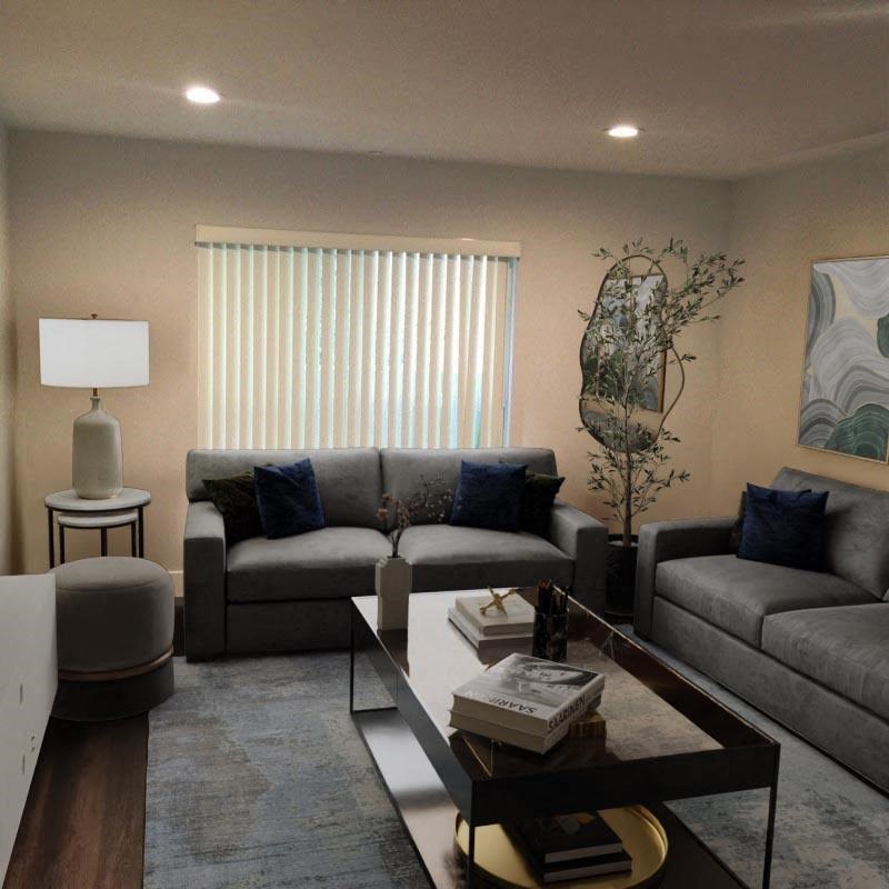 A living room with a grey couch, a coffee table, and a lamp. at 433 Midvale - Student Housing at UCLA, Los Angeles, CA, 90024