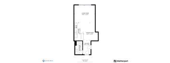 a floor plan of a 1 bedroom unit with a bathroom and a balcony