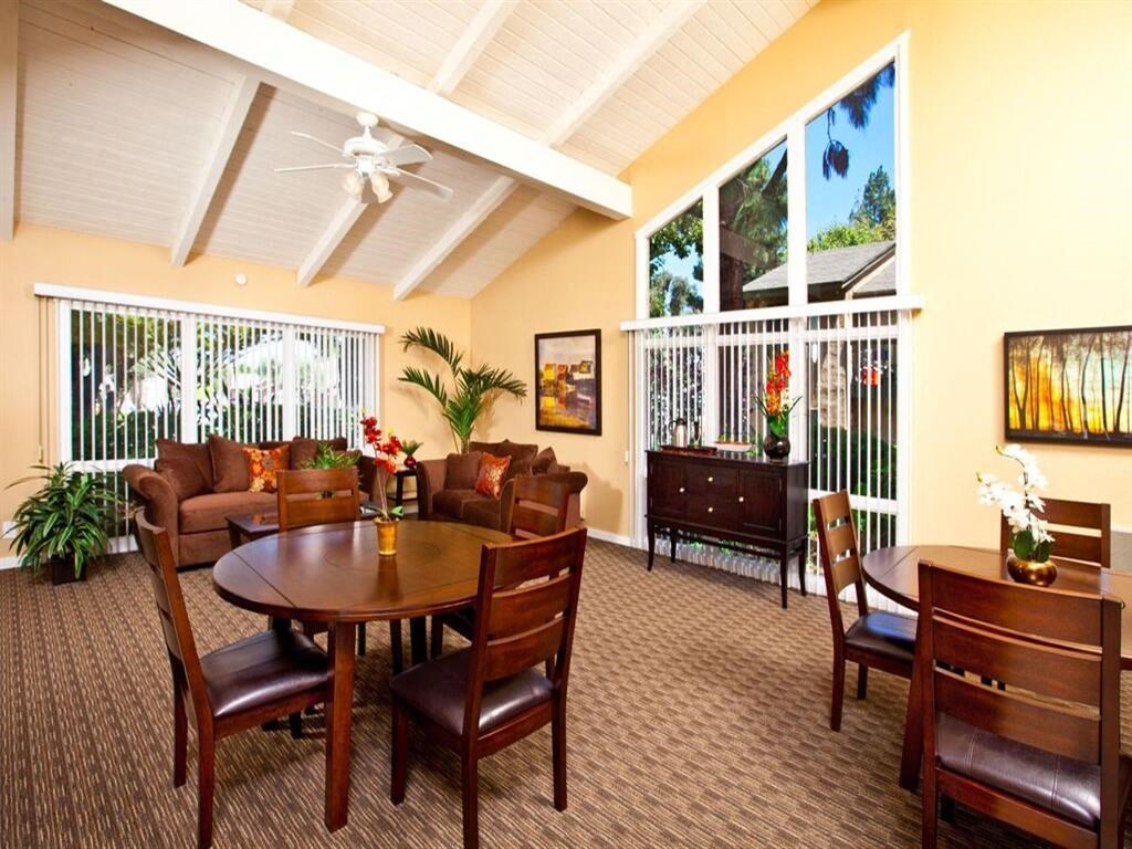 a living room with a couch and a table