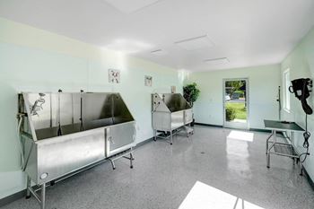 a large room with two large stainless steel refrigerators in it at The Park Apartments, Rancho Cucamonga,California, 91730