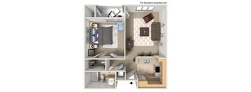 1 bed 1 bath floor plan F at Nobel Court, California