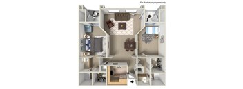 2 bed 2 bath floor plan E at Nobel Court, San Diego, 92122