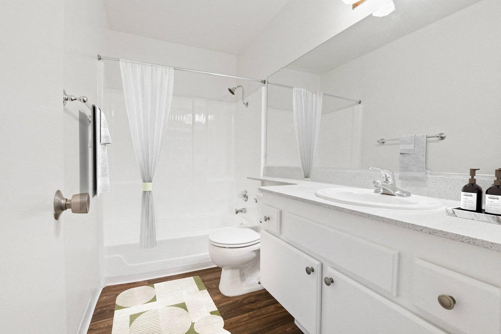 a bathroom with a shower toilet and sink