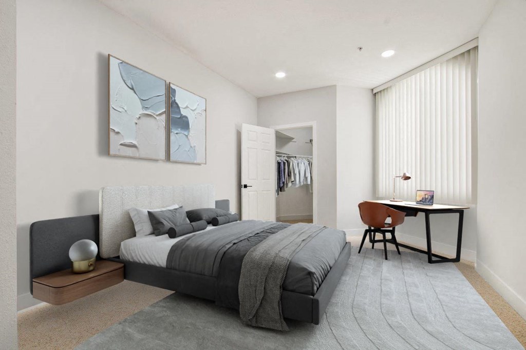 a bedroom with a bed and a desk at Burton, Los Angeles, CA, 90048