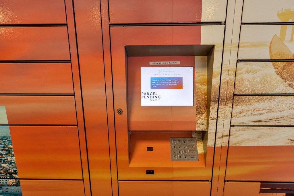 package lockers at Midvale Apartments, California