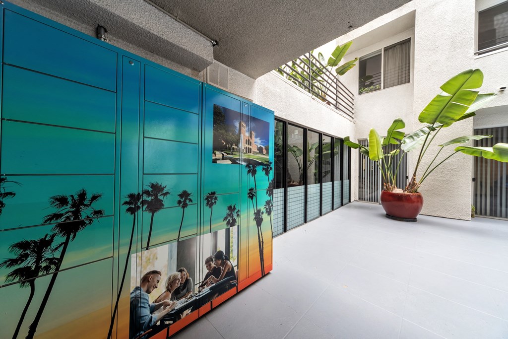 package lockers at Midvale Apartments, California