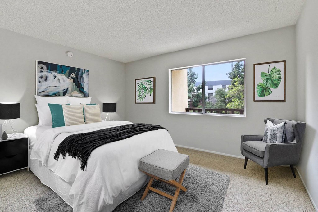 a bedroom with a bed and a window at The Mark Culver City, Culver City, California