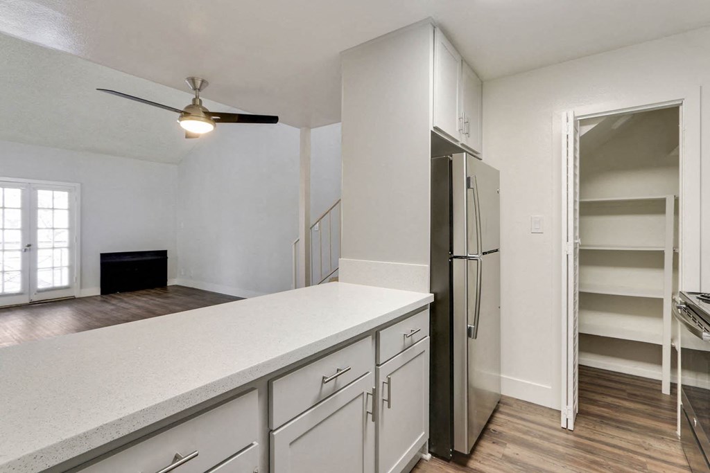 Kitchen area at Meridian Apartments, Los Angeles